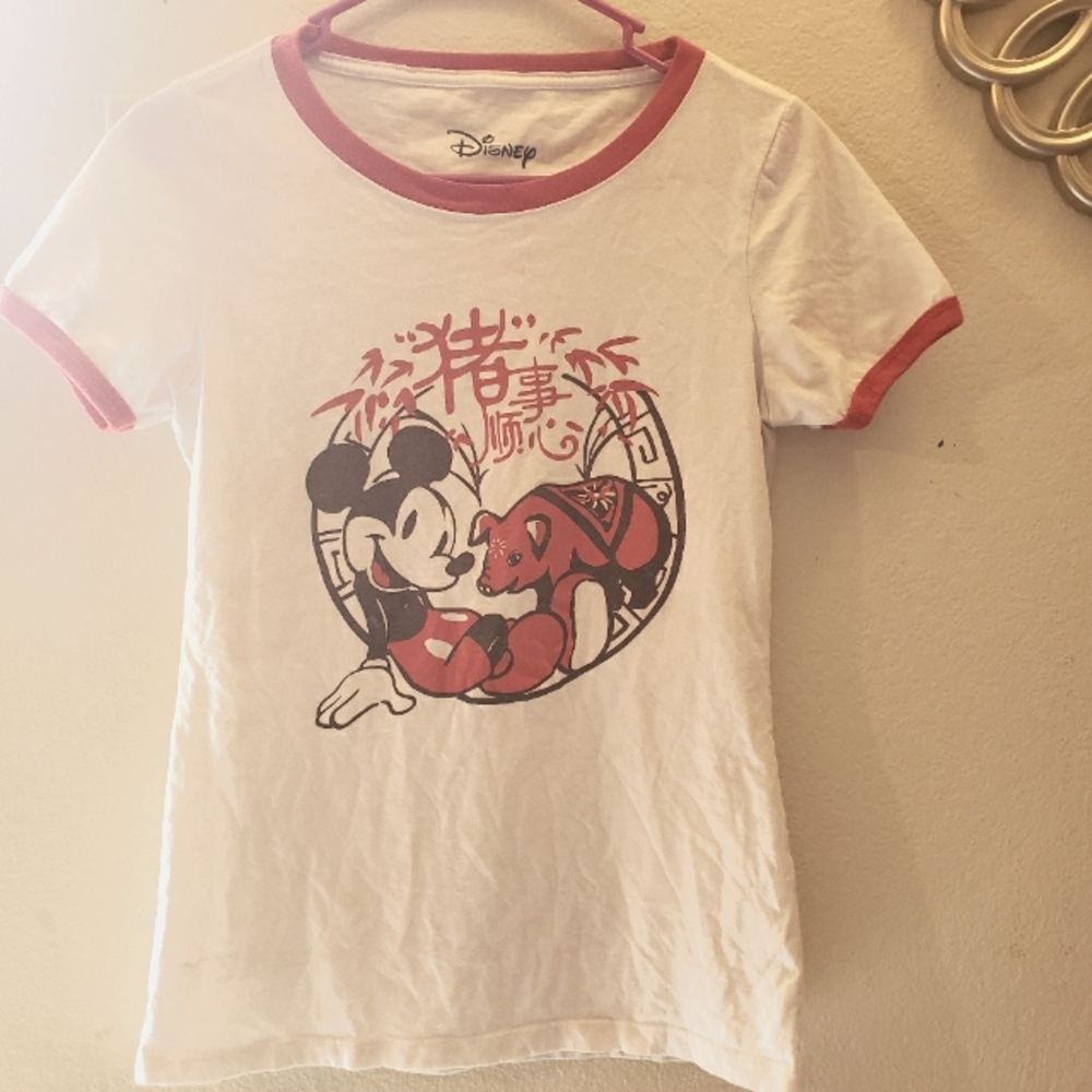 Disney T-shirt White Mickey Year of the Pig Medium